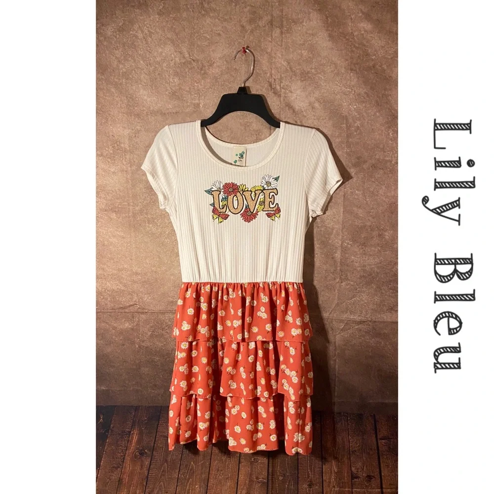 Lily Bleu Girls Love Floral Tiered Dress Sz 16-EUC